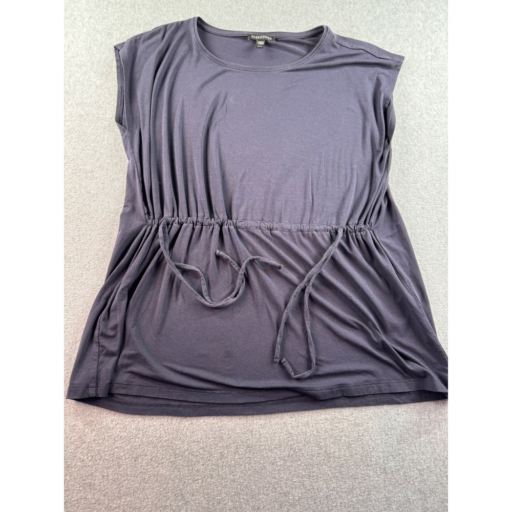 Eileen Fisher Black Tencel Drawstring Waist Sleeveless Tunic Top XS
